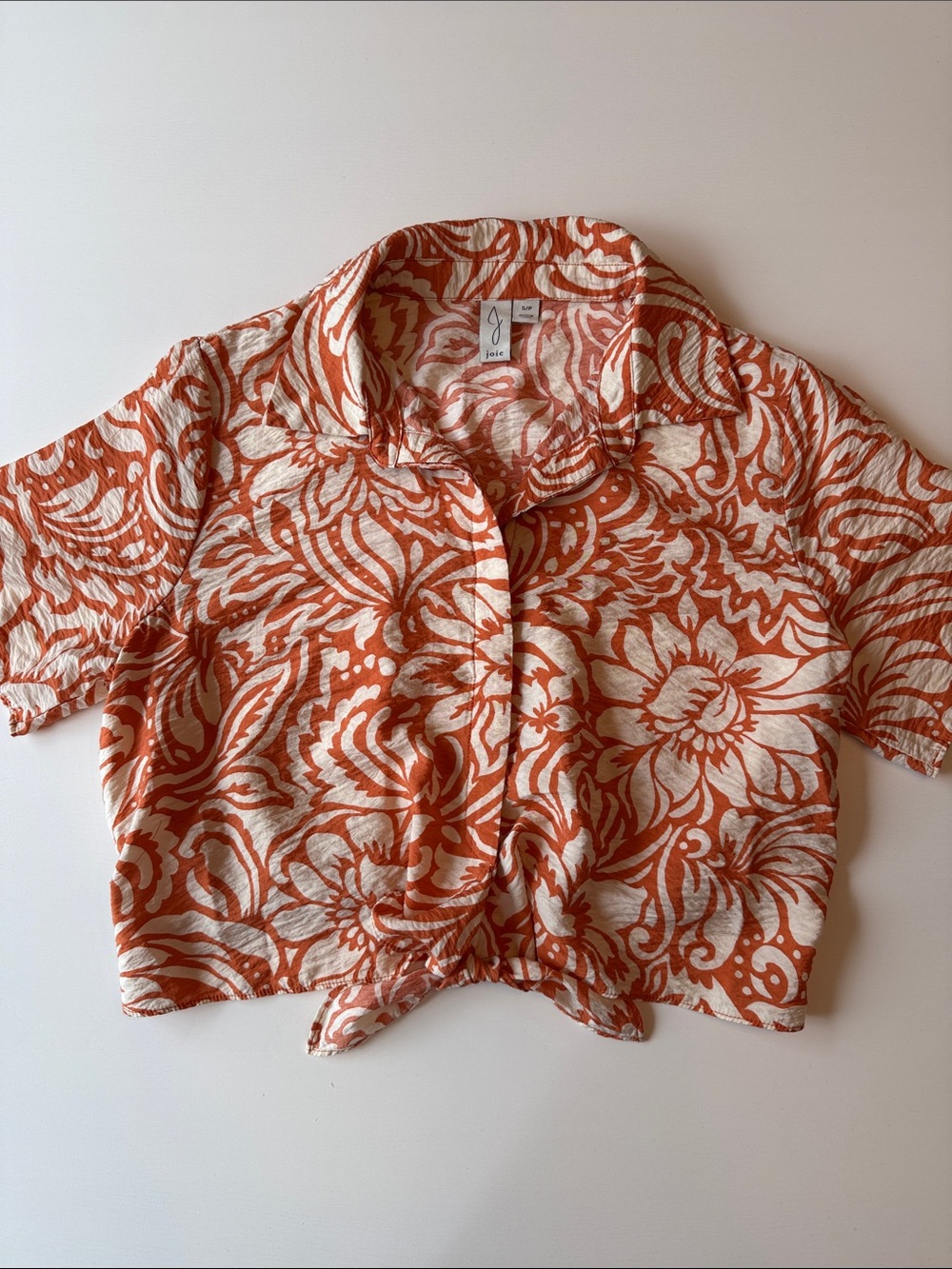 Joie Cream and Orange Floral Button-Front Crop Shirt